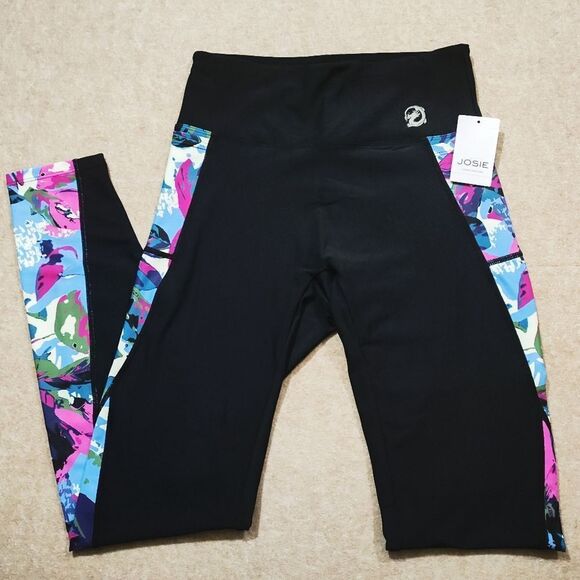 Natori Black Floral Leggings Women -H - Picture 2 of 5